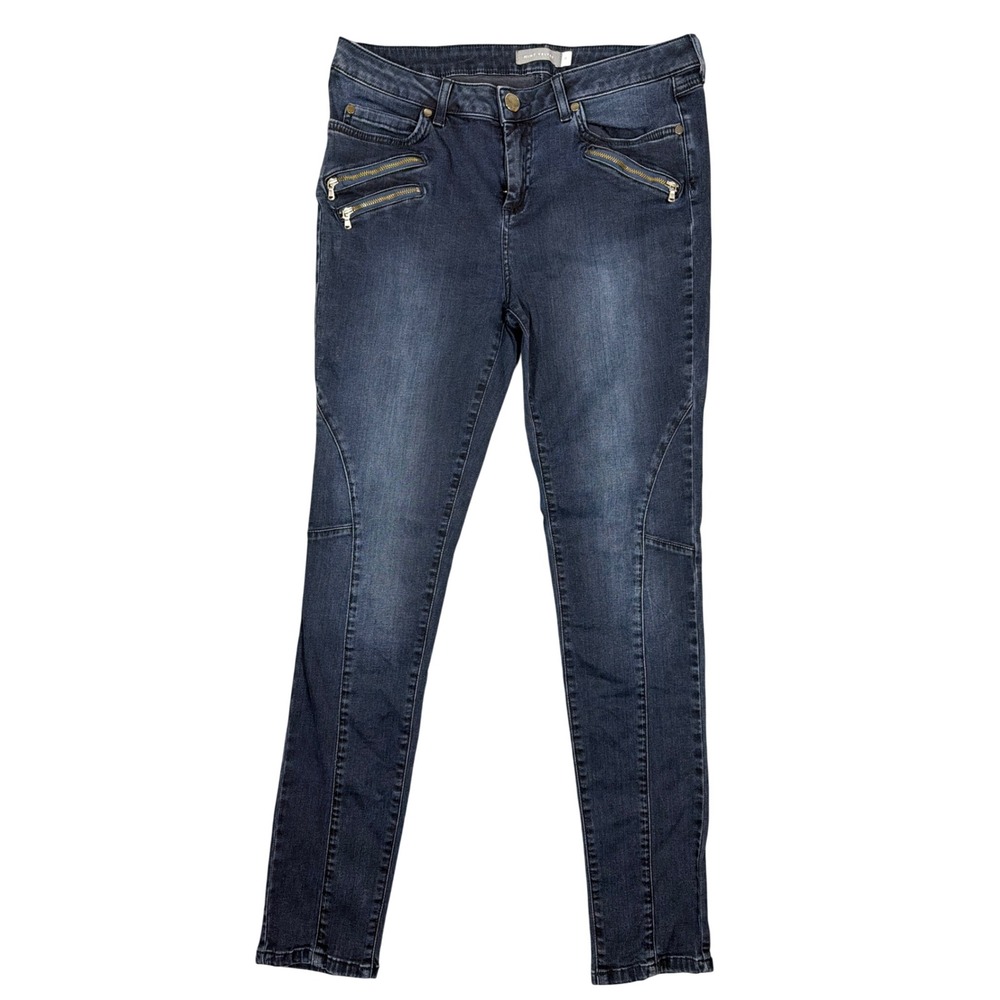Mint Velvet‎ Womens Biker Skinny Jeans Dark Wash Blue Zipper Detail Size 14L